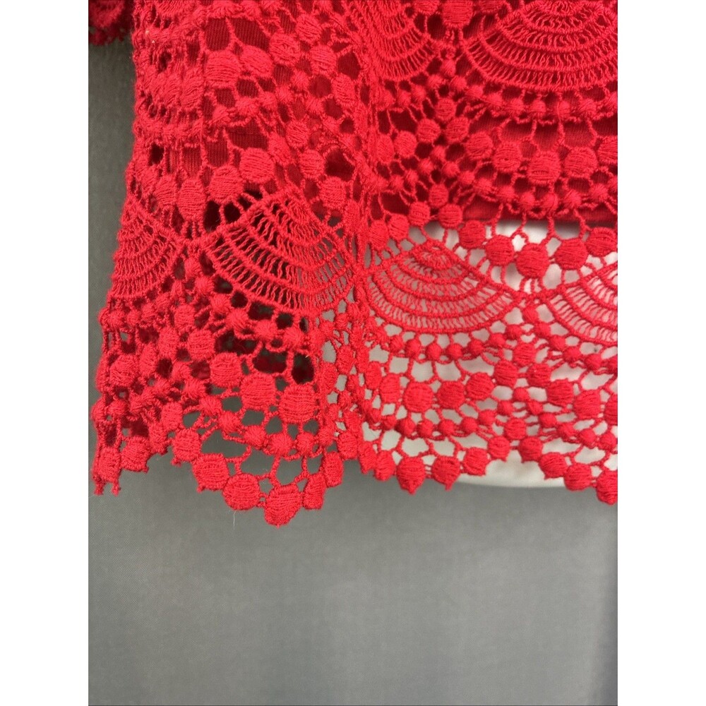 Talbots RSVP Off Shoulder Top XL Red Cotton Crochet Lace Scalloped Romantic Chic - Picture 4 of 14